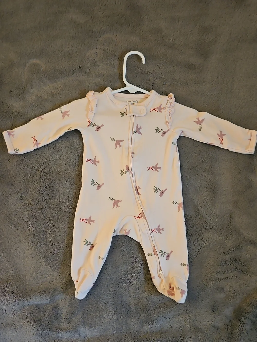 Carter's Light Pink Floral Ruffle Footed One-Piece